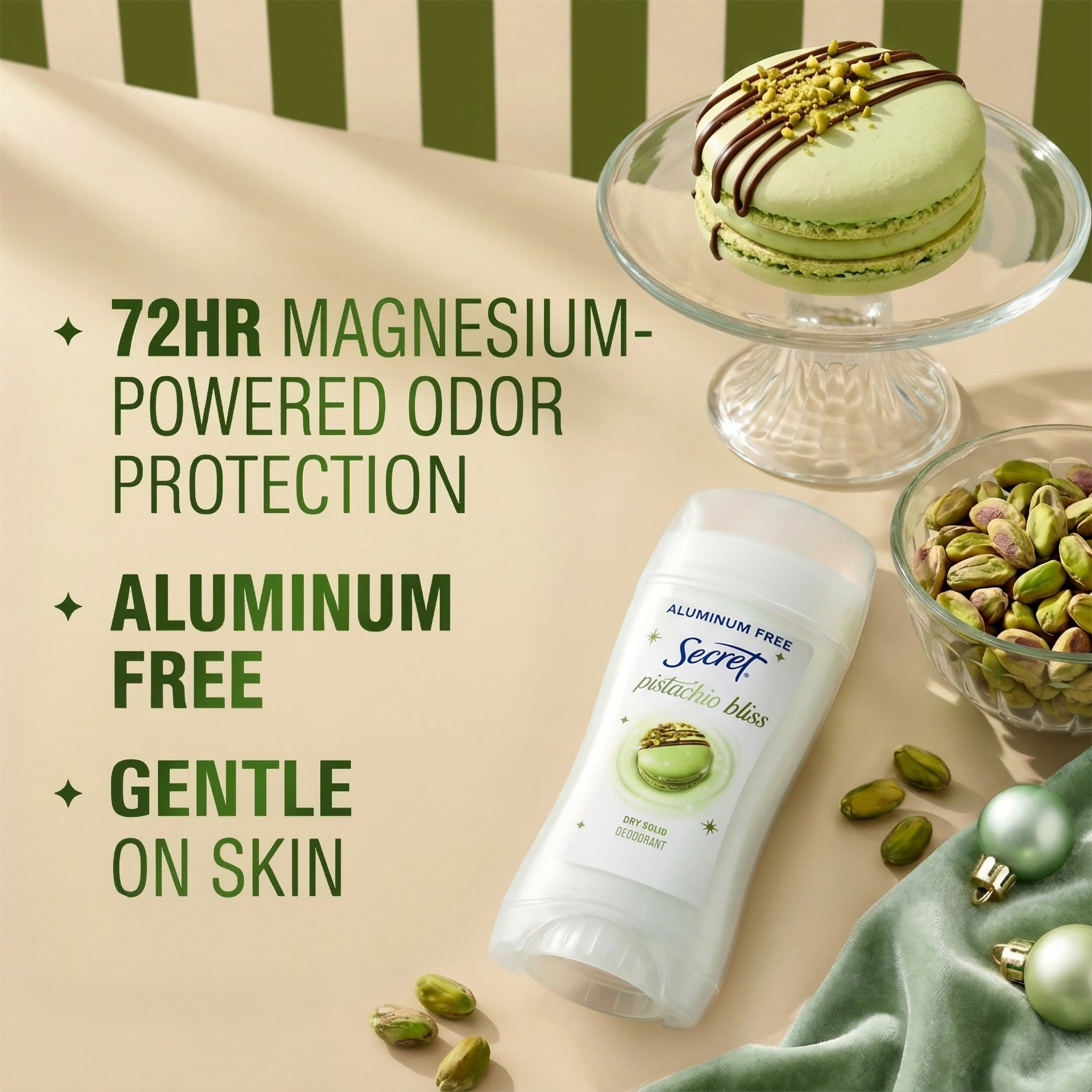 Secret Aluminum Free Holiday Deodorant for Women, Pistachio Bliss, 2.4 oz