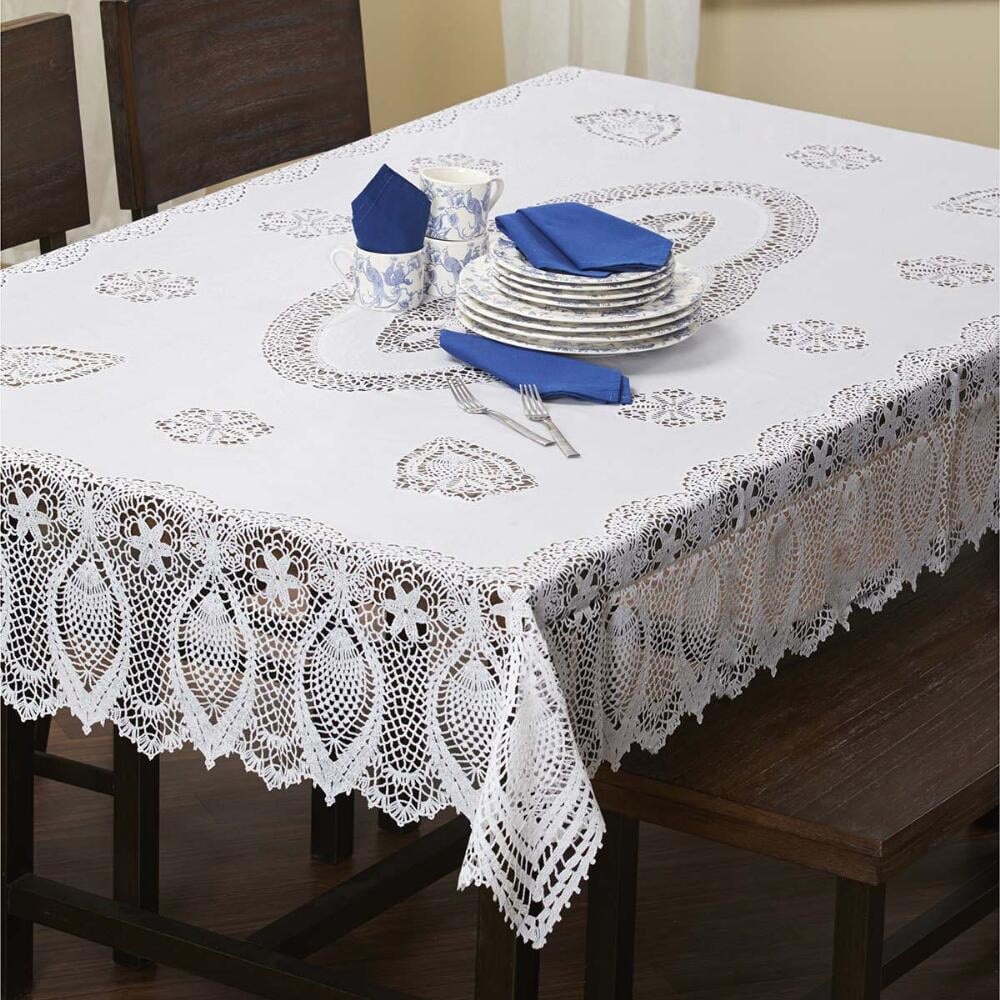 Vinyl White 60" x 90" Tablecloth with Classic Country Stitch Aesthetic