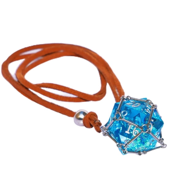 DND D20 Dice Removable D20 with Leather Chain & Solid Steel Cage for RPG Dungeons and Dragons Dice
