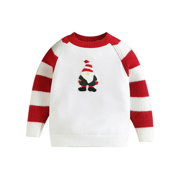 Otqutp Casual Clothing Sets for Toddler Kids Baby Boys Girls Christmas Winter Striped Knit Sleeve Santa Hoodie T Shirt for 1 To 5 Years(White,4-5 Years)