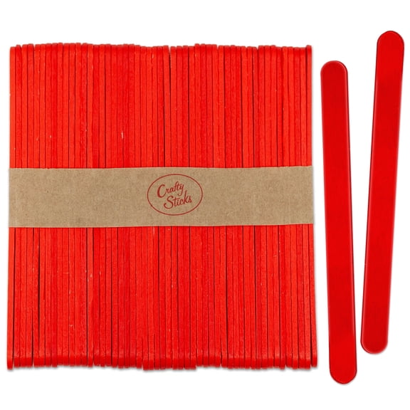 CraftySticks- 50 Pack 4.5 Inch Red Painted Popsicle Sticks, Wood Craft Sticks for Crafts, Learning and STEM Basics