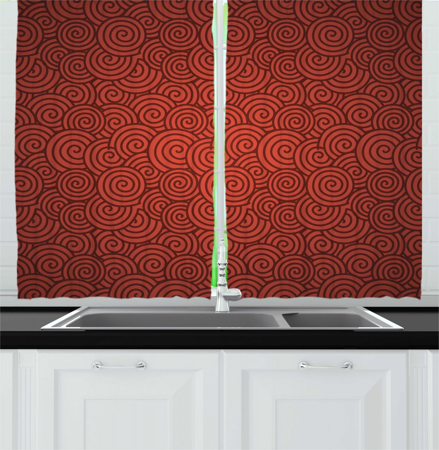 Red Curtains 2 Panels Set Swirl Lines Spirals Abstract Design With Chinese Culture Influences For New Year Celebration Window Drapes For Living Room Bedroom 55w X 39l Inches Red By Ambesonne