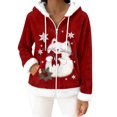 thumbnail image 6 of Women's Casual Fashion Long-Sleeve Zip-Up Fleece Hooded Cardigan with Christmas Print, Cozy and Warm for Winter Season,Deep Red,M, 6 of 8