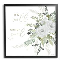 Stupell It Is Well With My Soul White Roses Botanical & Floral Painting Black Framed Art Print Wall Art
