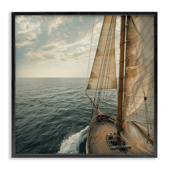 Stupell Industries Open Sails on Sea Transportation Photography Black Framed Art Print Wall Art, 12 x 12