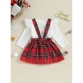thumbnail image 5 of Baby Girls 2 Piece Outfits 3M 6M 12M 18M Christmas Letter Print Long Sleeves Romper Plaid Suspender Skirt Fall Spring Clothes, 5 of 10
