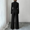 thumbnail image 5 of Womens Two Piece Outfit Long Sleeve Breasted Blazer High Waist Straight Leg Pants formal Business Suit Black L(L), 5 of 7