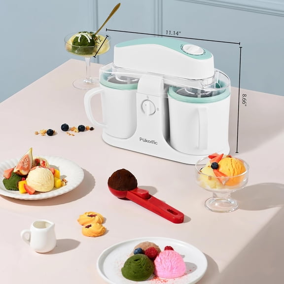 Ice Cream Maker Machine for Home Use with Two Bowls, Simple Operation Easy to Clean White Green