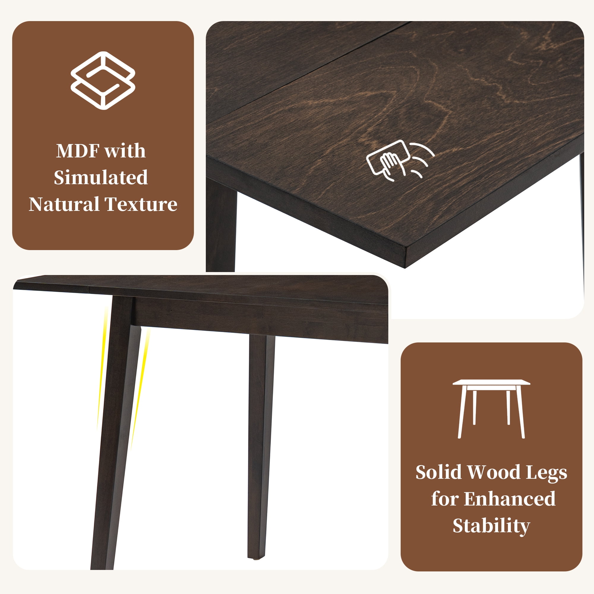 Euroco 5-Piece Dining Table Set for 4, 45.67" Extendable Kitchen Table Set with Drop Leaf and 4 Upholstered Chairs,Dining Room Set for Small Space,Espresso