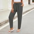 thumbnail image 6 of Mifsaly Linen Blend Pants for Women Side Lace Stripe High Waisted Summer Pant Lightweight Breathable Loose Casual Everyday Wear Outfits with Pockets Dark Gray,L, 6 of 7