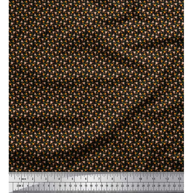 Soimoi Rayon Fabric Leaves & Peach Fruit Small Print Sewing Fabric Yard 42 Inch Wide