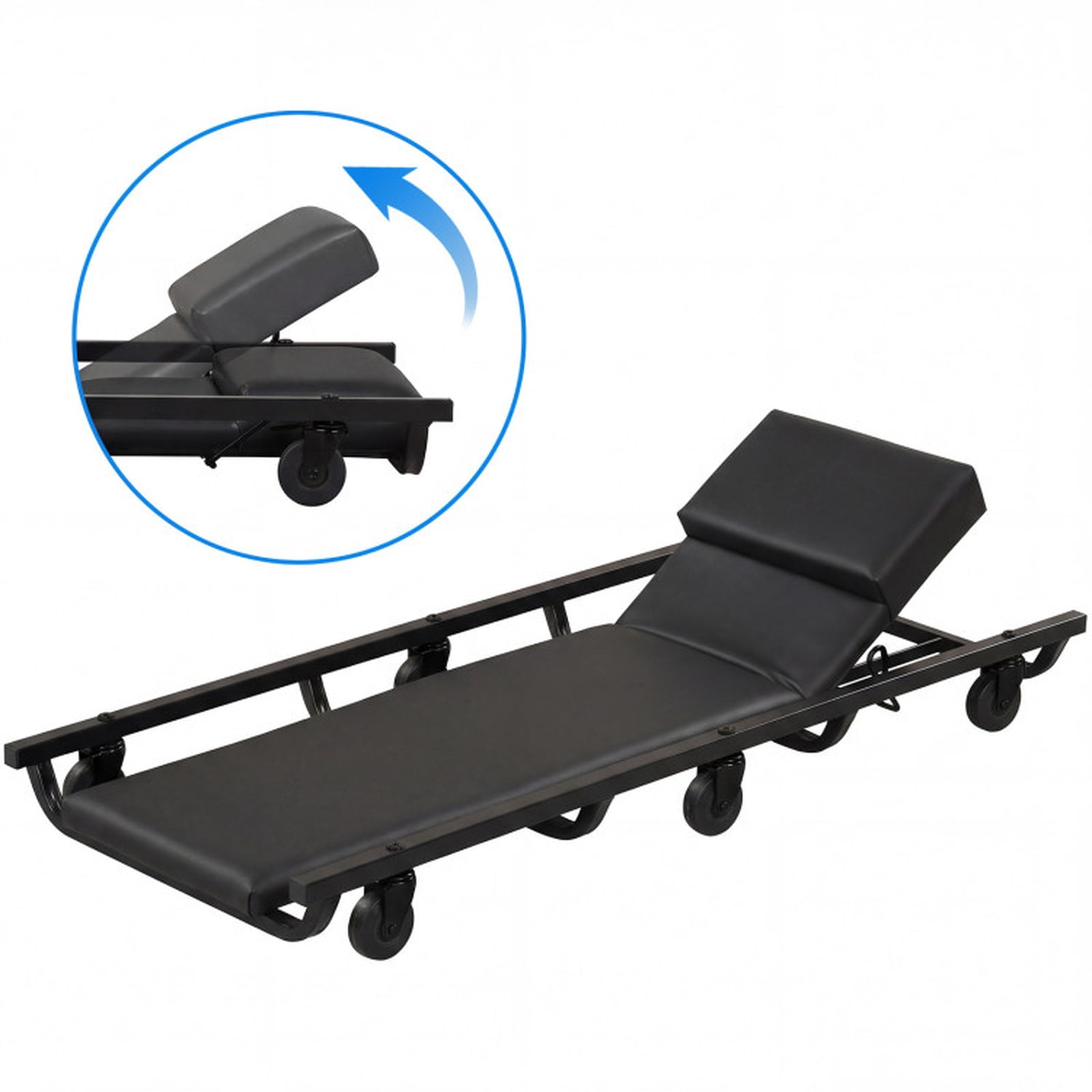 Biotree 40 Inch Rolling Mechanic Creeper Adjustable Backrest Headrest 250 lbs - Black