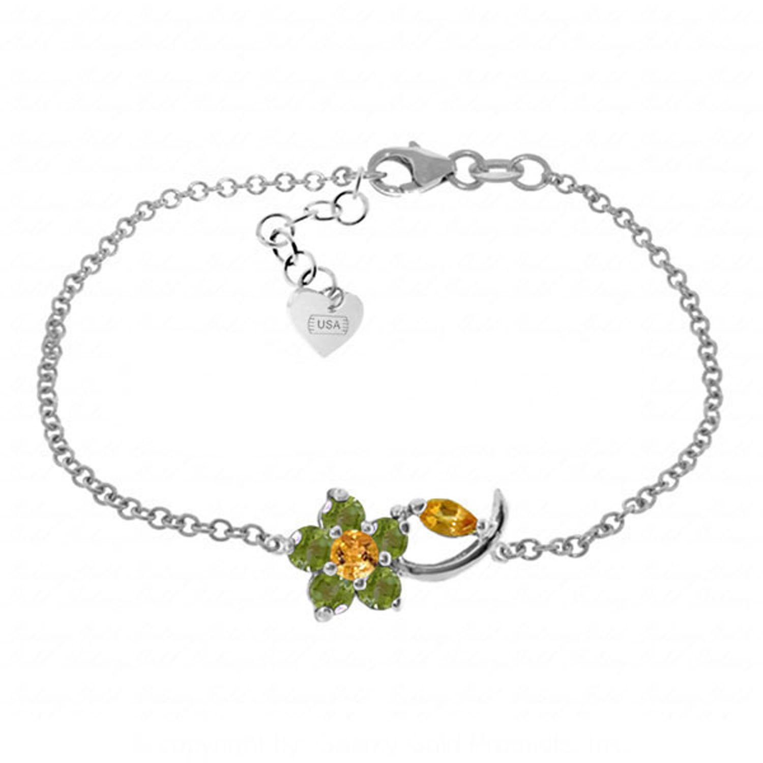 Galaxy Gold 14K Solid Gold 0.87 Carat Natural Peridot Bracelet for Women - White Gold Fine Jewelry
