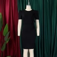 thumbnail image 2 of AURA Plus Size Bodycon Midi Dress Ruffle Detail High Waist Crewneck Short Sleeve Elegant Summer Office Dress with Zipper, 2 of 9