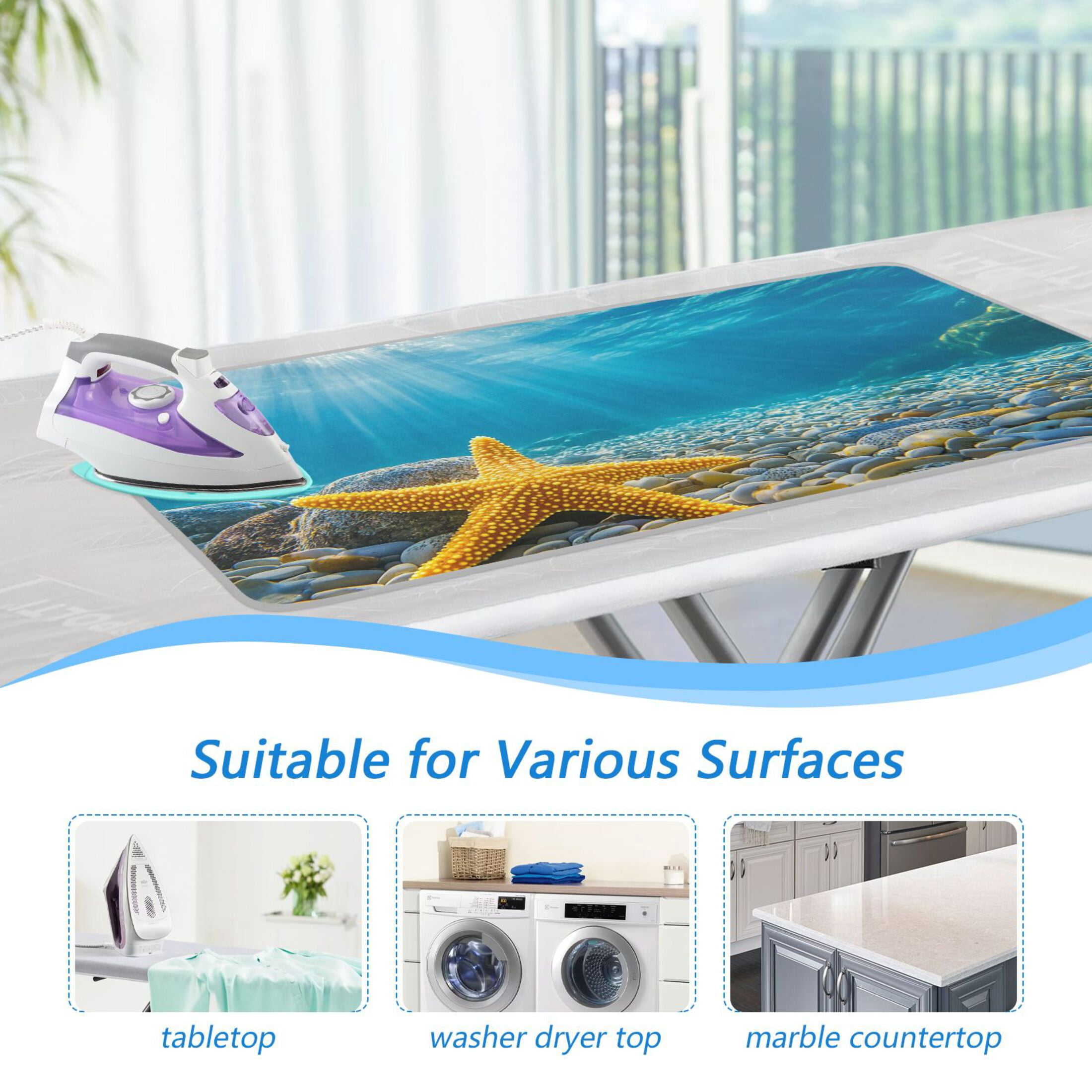 Yellow Starfish Undersea Ironing Mat Blanket Portable Travel Ironing Pad Heat Resistant Pad 47.2" x 27.6”
