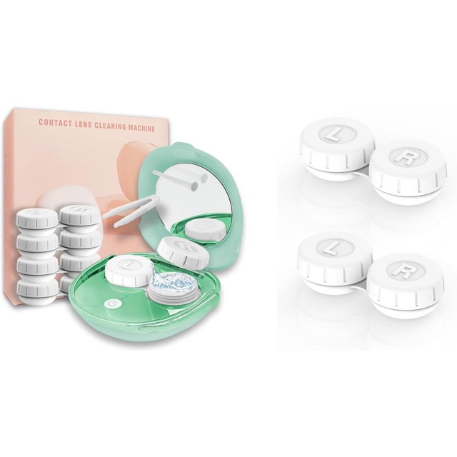 Portable Ultrasonic Contact Lens Cleaner Machine Kit with Extra 2PCS Solution Cleaning Case Replacement