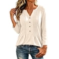 thumbnail image 7 of hoksml Everyday Essential Pleated Front Henley Top Women's, V Neck Long Sleeve 4-Button Tunic Blouse with Curved Hem and Casual Fit, 7 of 7