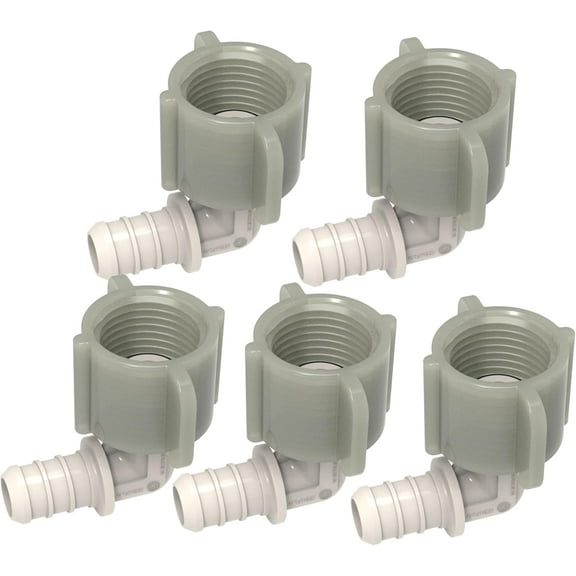 SEAFLO Plastic PEX Pipe Coupling 90 Degree Fitting Swivel Adapter 1/2"-14 FNPT x 1/2" Barb Elbow Fitting – Compatible with PEX or PE-RT Pipe, Corrosion Resistant (5-Pack)
