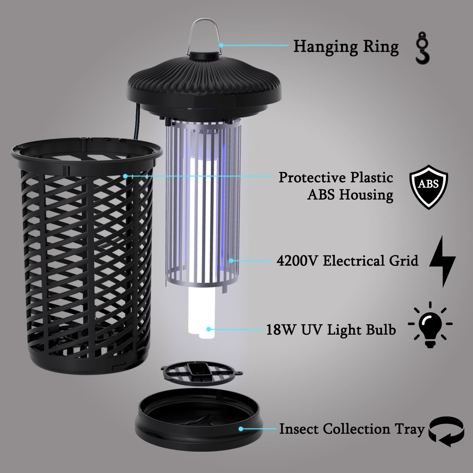New type mosquito killer outdoor waterproof mosquito zapper electric mosquito trap outdoor garden high-power insect killer,Black-18W,Mosquito killer lamp