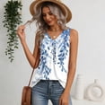 thumbnail image 5 of Women's Tank Tops Summer Sleeveless V Neck Floral Print Pleated Front Casual Loose Tunic Blouse Light Blue XL, 5 of 5