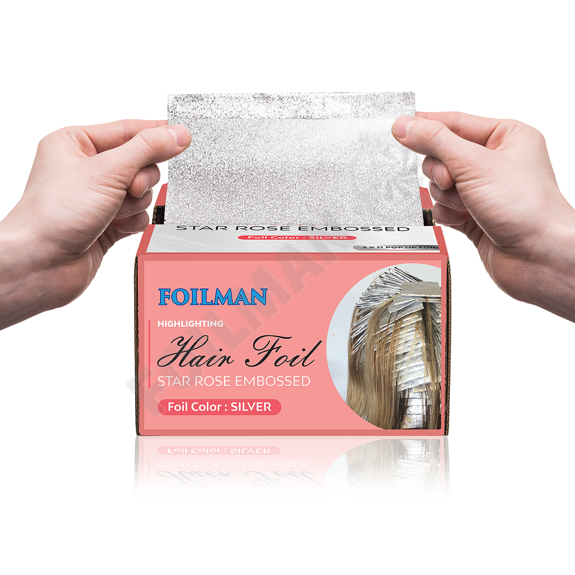 Foilman Pre Cut Silver Pop-Up Hair Foil, Star Rose Embossed Highlighting Aluminum Foil - 5 x 11 Inch - 2 Pack (1000 Sheets)
