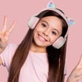 thumbnail image 4 of Wireless Bluetooth Kids Headphones, KimKen Cat Ears Bluetooth over Ear Headphones with Noise Cancelling Mic, Volume Control, LED Lights, Support FM Radio/TF Card, Fit for iPhone/iPad/Laptop/PC (Pink), 4 of 11