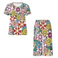 thumbnail image 5 of DISNIMO Flower Printed Women's Sleepwear Soft 2 Piece Pjs Set Short Sleeve Tops and Capri Pant Pajama for Home, M, 5 of 7