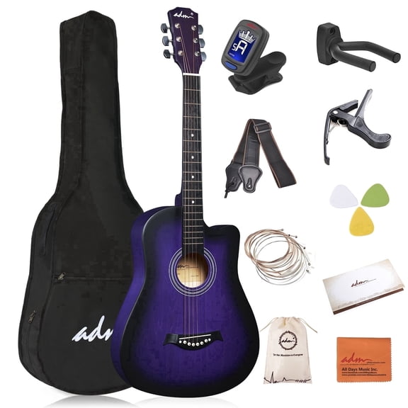 ADM 38'' Acoustic Cutaway Guitar for Kids Beginner Kit with Free Lessons, Purple