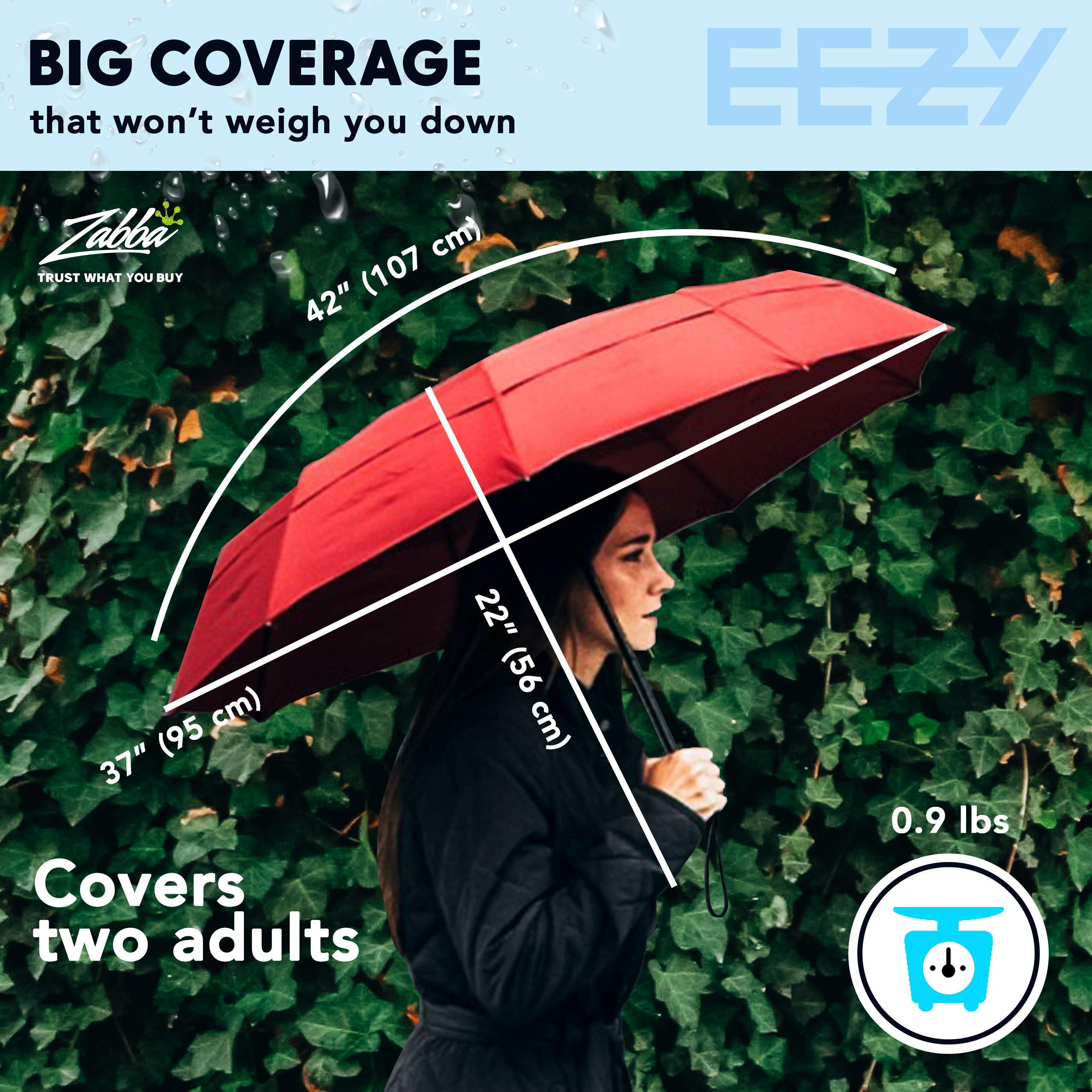 Sturdy Lifetime Guarantee EEZ-Y Compact Travel Umbrella with Windproof Double Canopy Construction Portable and Lightweight for Easy Carrying Auto Open Close Button for One Handed Operation