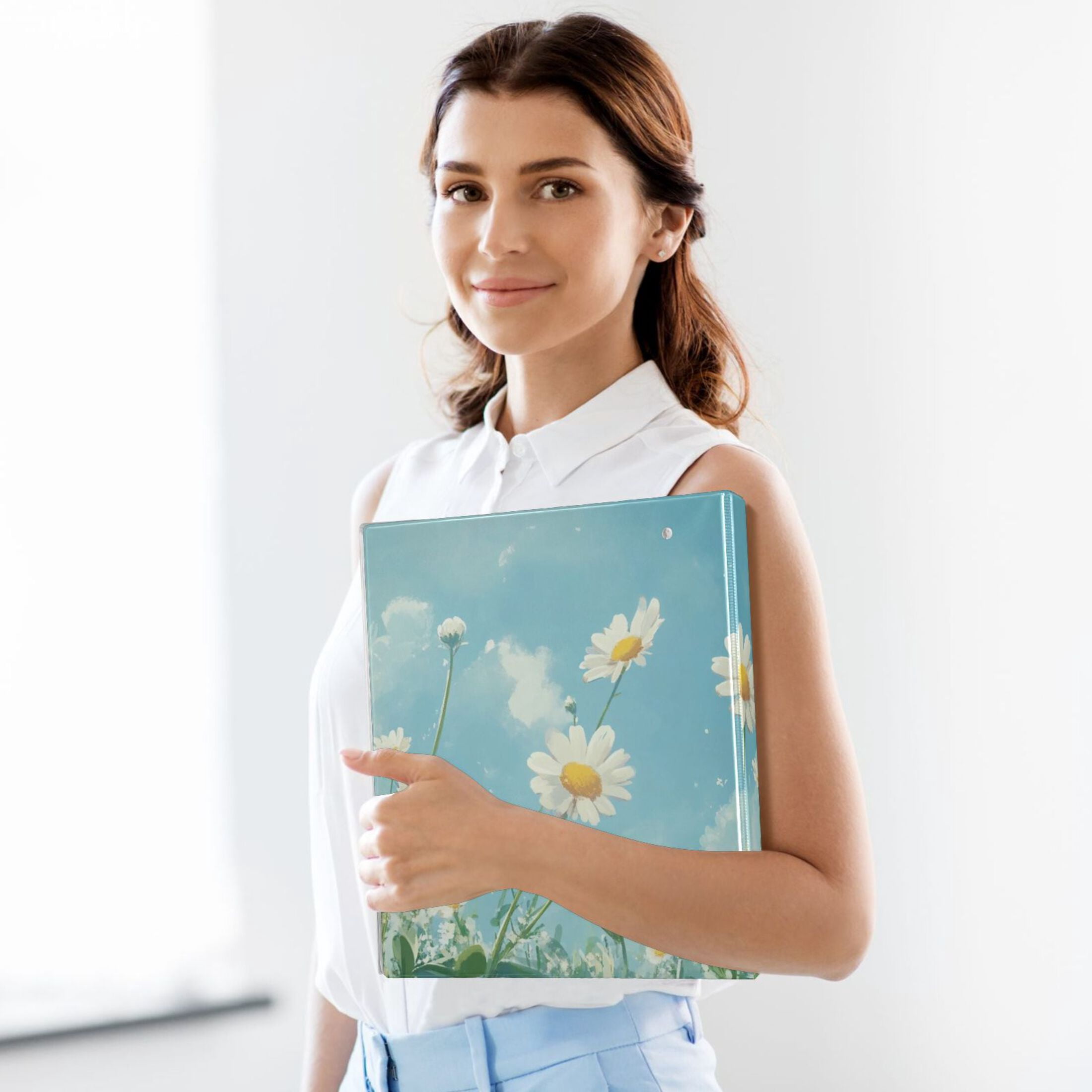 Spring Flowers Painting 3 Ring Binders 1.5 inch Hardcover File Folders with Interior Pockets A4 Size Organizer for School Office Hospital