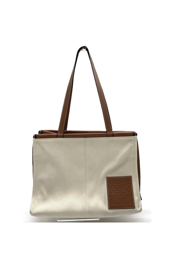 Pre-Owned LOEWE Cushion Tote Medium Anagram Shoulder Bag Canvas Leather Brown (Good)