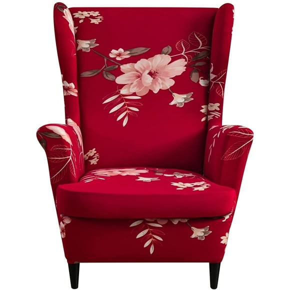 Printed Wing Chair Slipcovers 2 Piece Stretch Wingback Chair Cover Spandex Fabric Wingback Armchair Covers with Elastic Bottom for Living Room Bedroom Wingback Chair,37