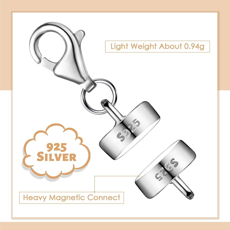 925 Sterling Silver Magnetic Necklace Clasps and Closures Magnetic Jewelry  Clasp Connector Chain Extender Locking Magnetic Converters Jewelry Making  Supplies for Necklace Bracelet Craft(Silver) 