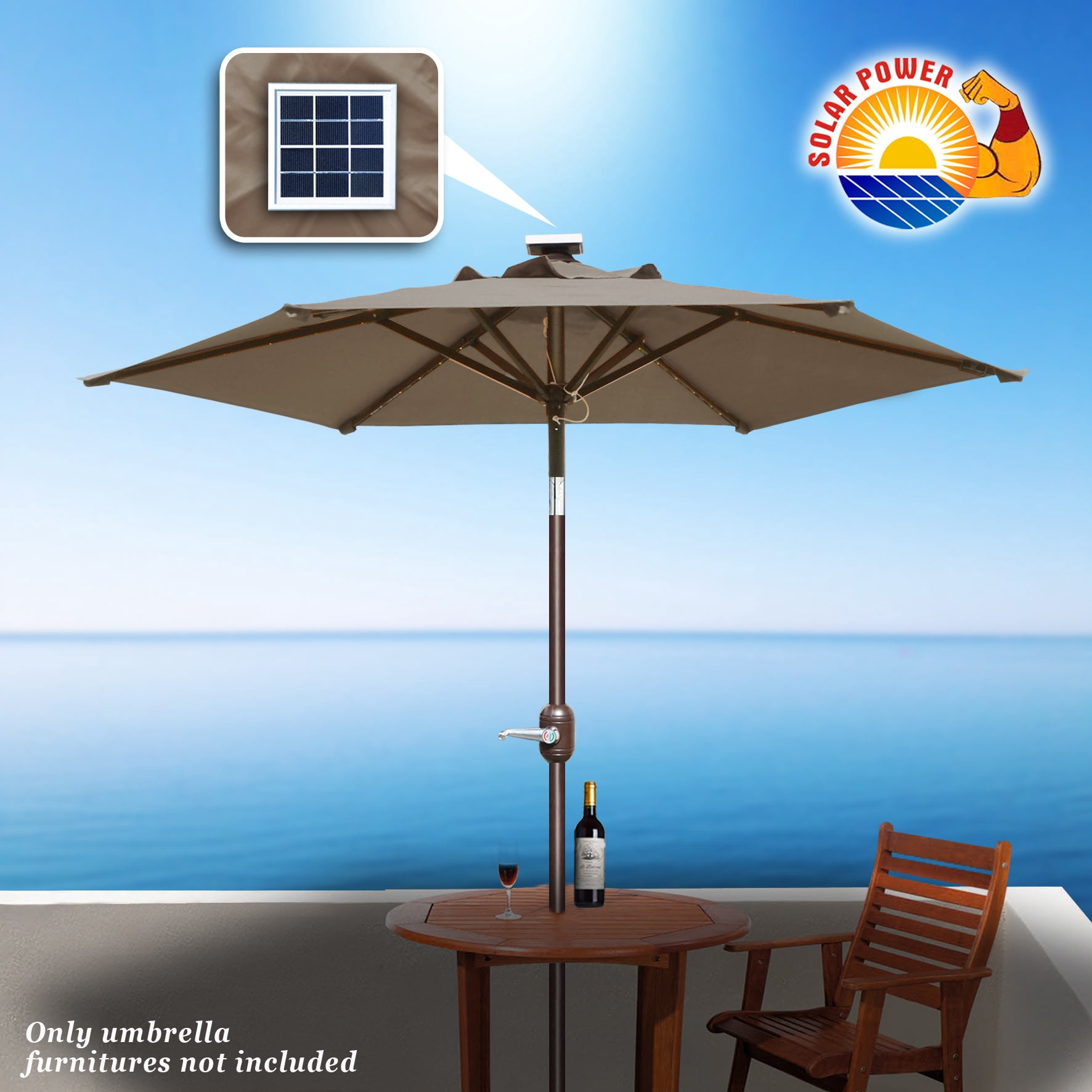 Sunny 6.5ft Outdoor Patio Umbrella LED Lighted Tilt Aluminum Garden Market Balcony Sunshade