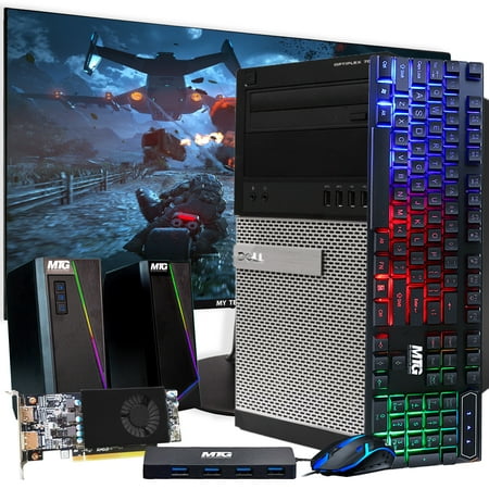 Dell Gaming Computer Tower, Intel Core i5, AMD Radeon RX 550 (4GB), 512GB SSD, 16GB RAM, DVD, WIFI, Win 10 Gaming PC, 4 in 1 USB HUB, RGB Mouse/Keyboard + Speakers + 24" LCD HD Monitor (Used)