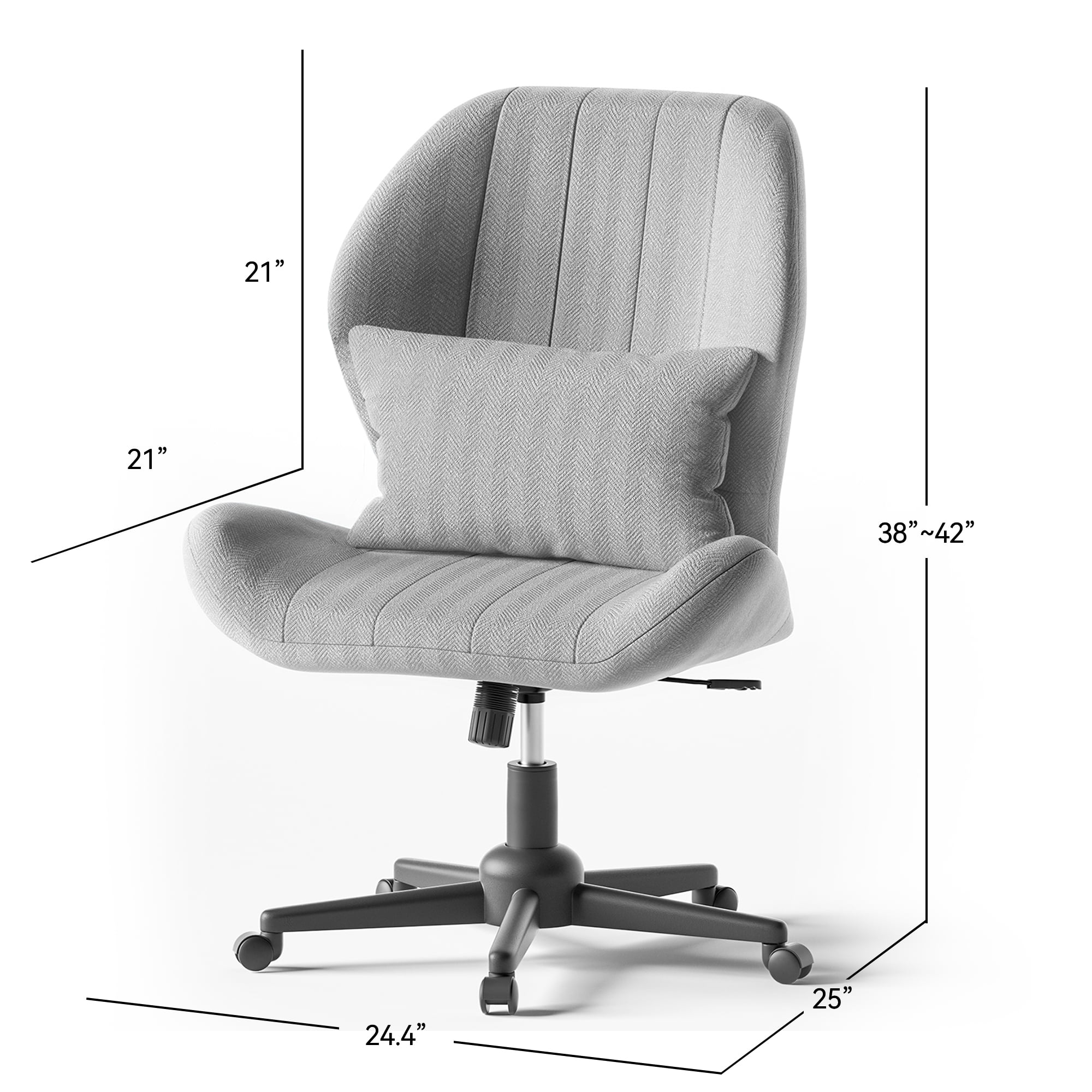 YIKEMA High Back Armless Rolling Office Chair, Wide Ergonomic Seat, Light Gray