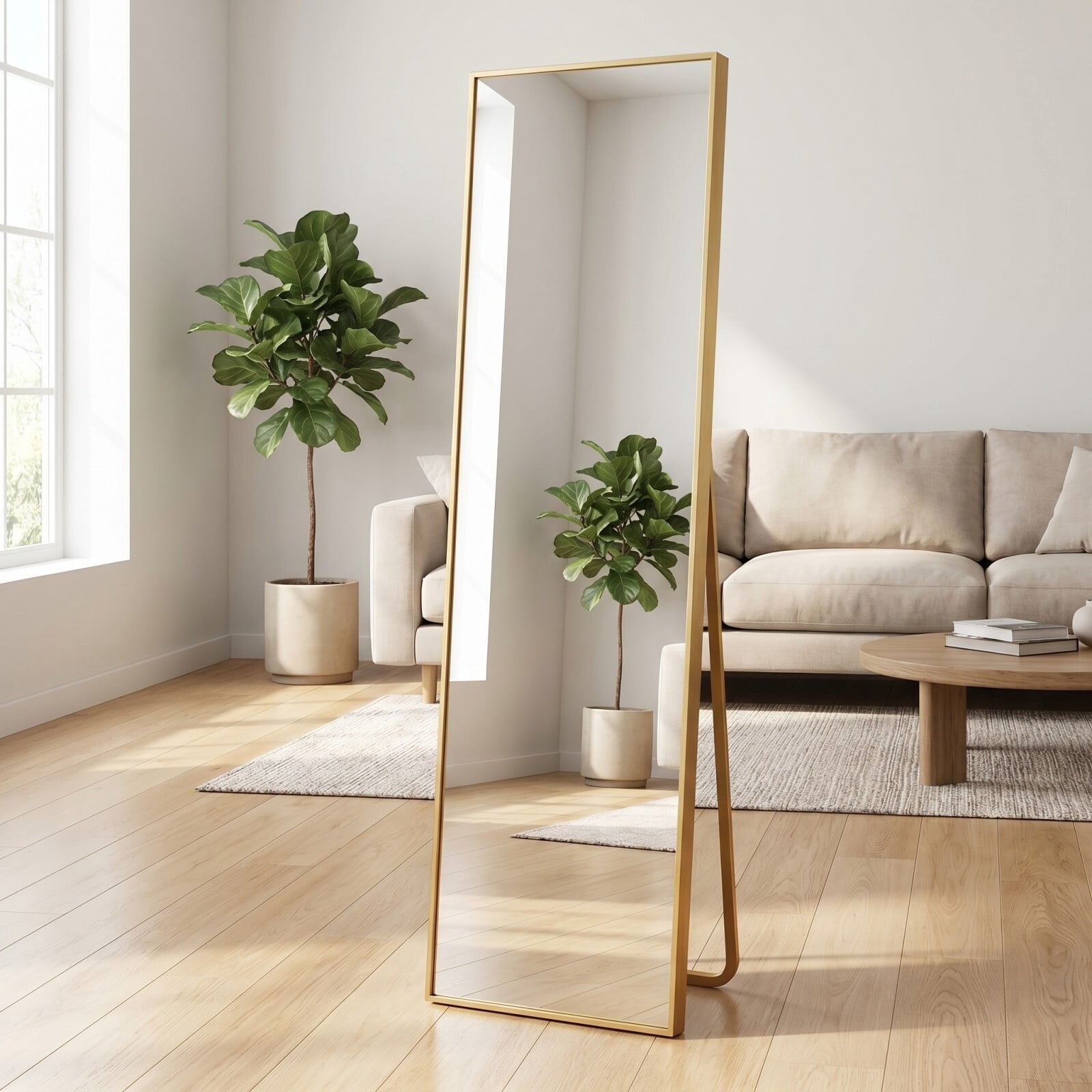 Easy4Home 58"x14" Full Length Mirror Rectangular Standing Floor Mirror, Gold