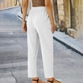 thumbnail image 4 of Lenpel Women's Cotton Linen Pants Elastic High Waisted Drawstring Straight Leg Casual Trousers Lightweight Lounge Pants, 4 of 7
