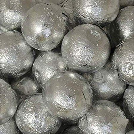 Caramel Filled Chocolate Balls - Individually Foiled Wrapped (Silver, 1 Pound (Approx 40