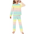 thumbnail image 1 of Odeerbi 2-14 Años Niños Niñas Pijama Suave Manga Larga Tops Pantalones Conjunto Suave Rayas Impreso Sleepwear Franela Dos-Pijamas de Dos Piezas, 1 of 4