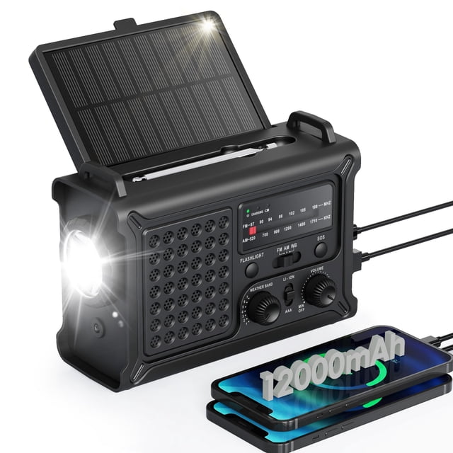 Radio de Emergencia Roxicosly para Clima con Manivela Solar de 12000mAh