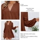 thumbnail image 5 of Tops de manga larga de Color puro para mujer, blusa informal holgada a la moda con cuello en V y cierre de botones para trabajo de oficina, café XXL, 5 of 6