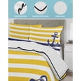 thumbnail image 4 of Quilts King Size, Yellow Striped Soft Comforter Bedding Set for Bed, Navy Blue Nautical Anchor Geometric Lightweight Quilted Bedspread with Pillow Cover(2 Pieces) for All Season, 96x106 Inch, 4 of 6