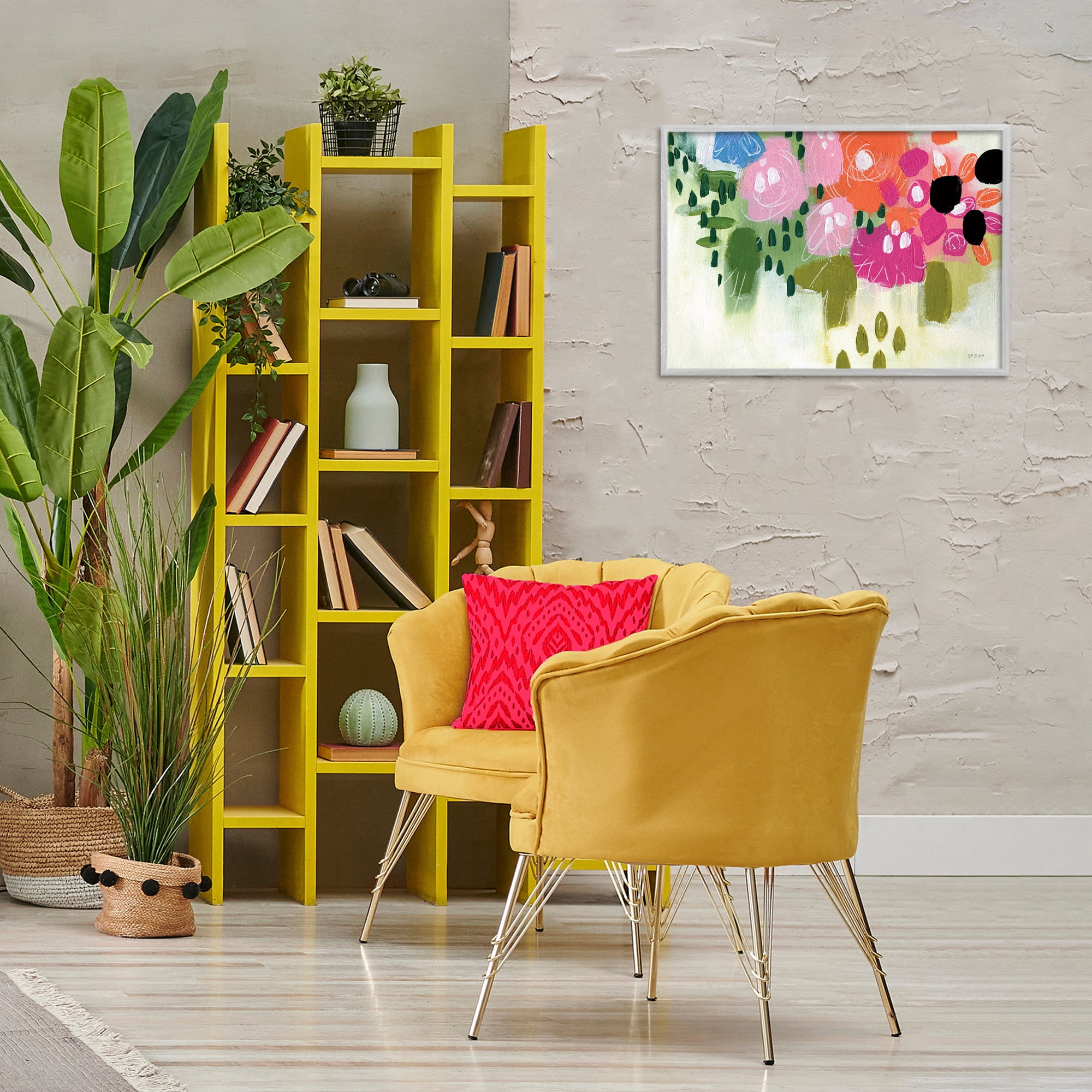 Stupell Industries Abstract Brushed Floral Botanical & Floral Painting Gray Framed Art Print Wall Art, 24 x 16