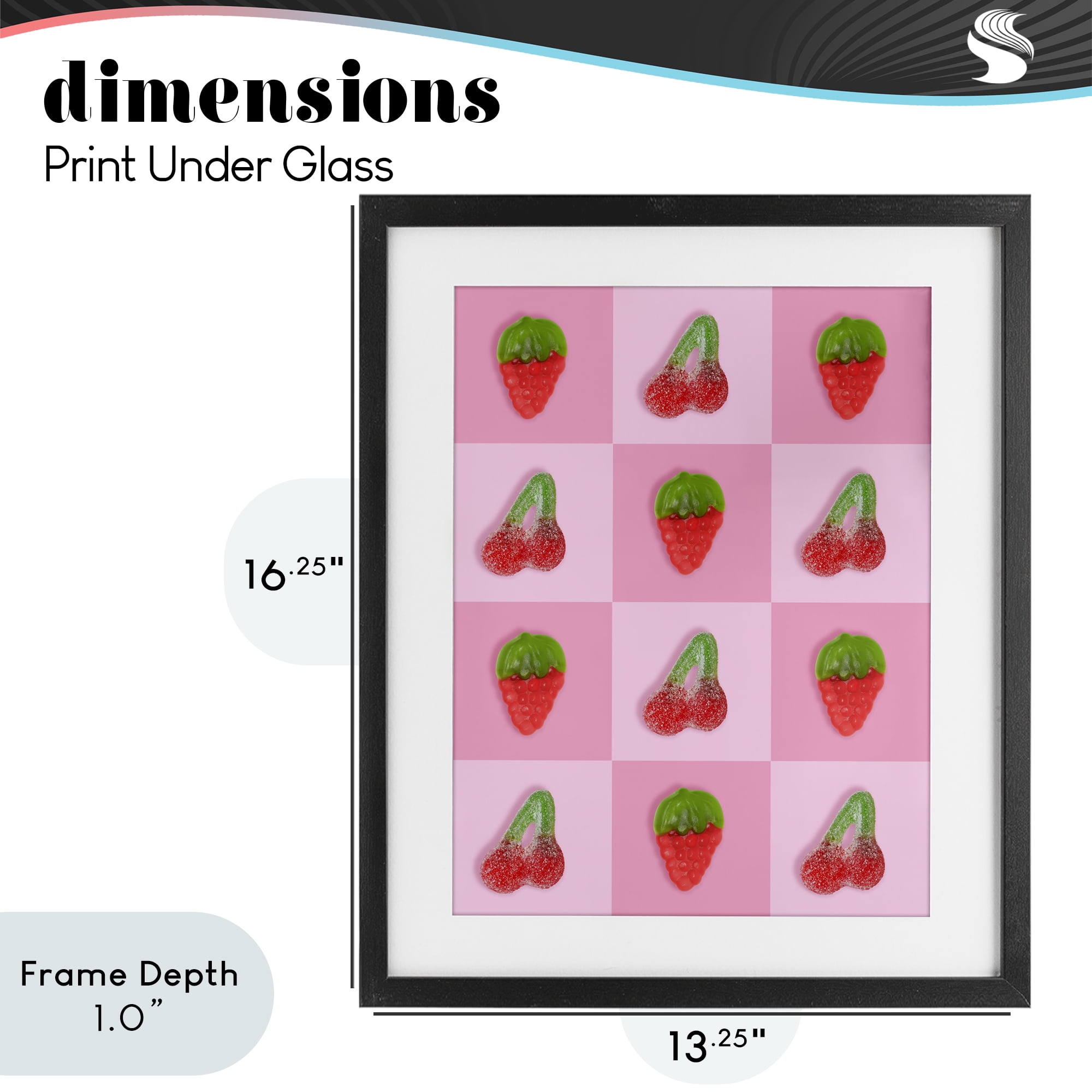 Stupell Industries Gummy Strawberry and Cherry Checkerboard Black Framed Print Under Glass, design by LISH Creative