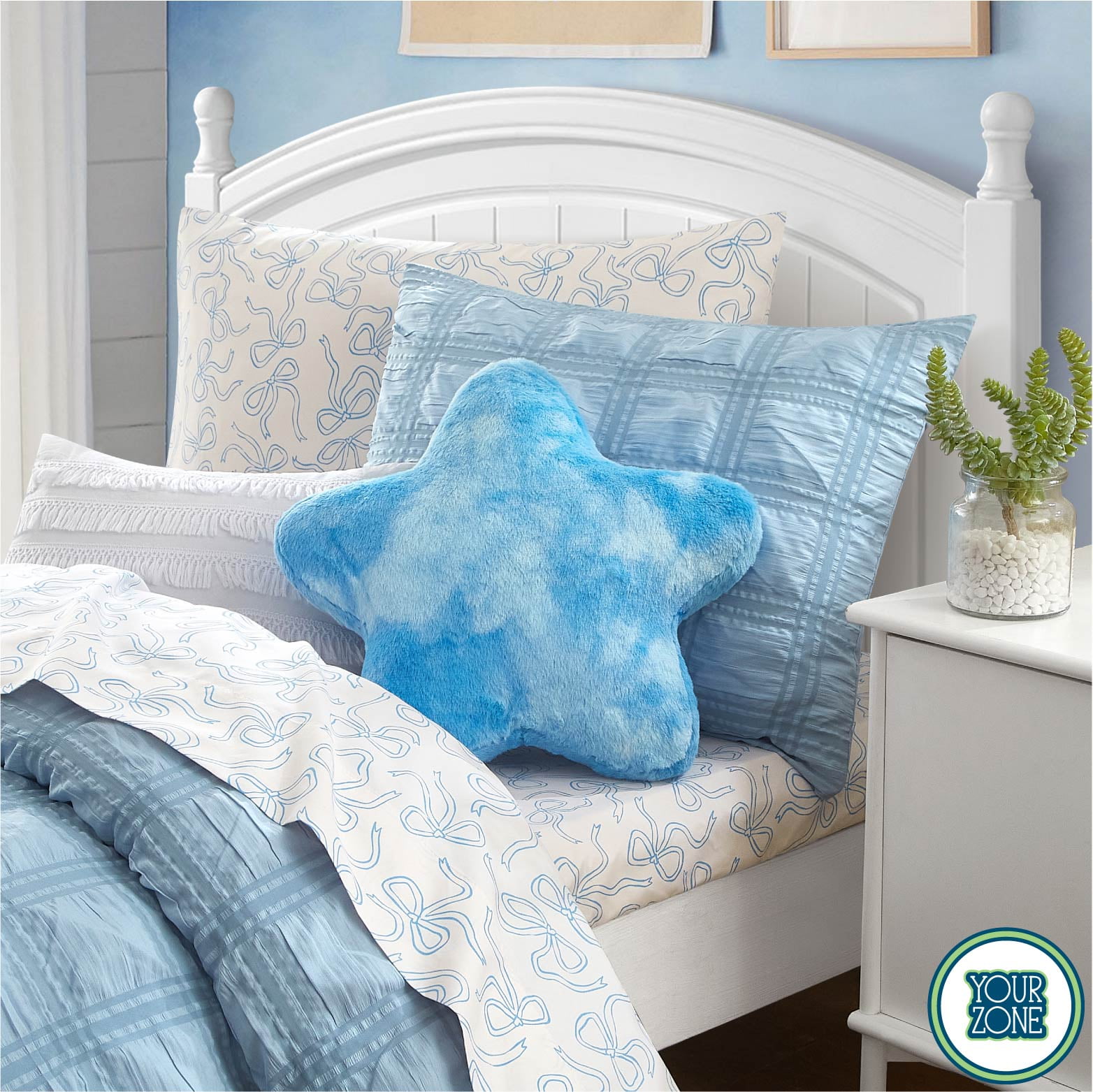 Your Zone Star Decorative Pillow for Kids, Blue, Spot-Clean, 16" H
