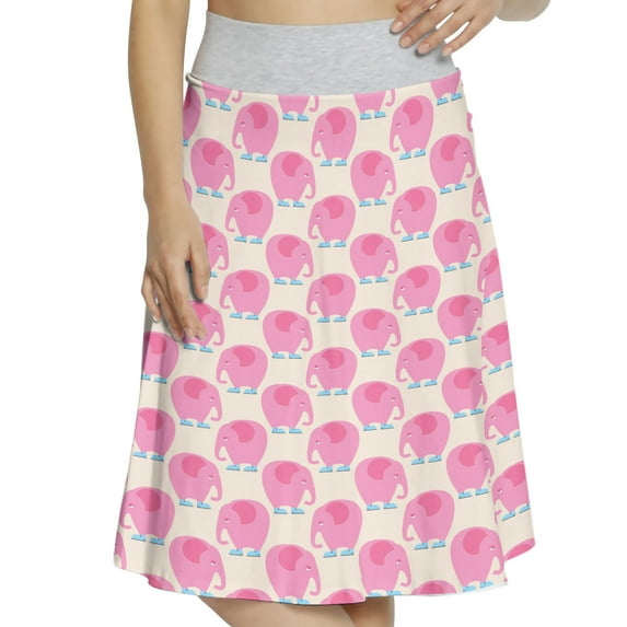 Women's Pale Pink Elephants Wearing Shoes A-line Printed Skirt Casual Wear, M, Pale Blue Pink Eggshell, by Ambesonne