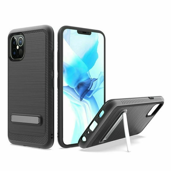 Kaleidio Case For iPhone 13 Pro Max (6.7") [Metallic Armor] Brushed Metallic [Shockproof] Kickstand Carbon Accent Cover [Black/Black]