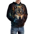 thumbnail image 3 of LAOLIUSN Men’s 3D Wolf Hoodie All Over Print Pullover Hooded Sweatshirt, Galaxy Moon Wolf Pack Graphic, Soft Stretch Polyester Spandex, S-4XL, 3 of 7