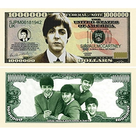 Paul Mccartney (Beatles) Million Dollar Bill with Bonus “Thanks a Million” Gift Card Set and Clear